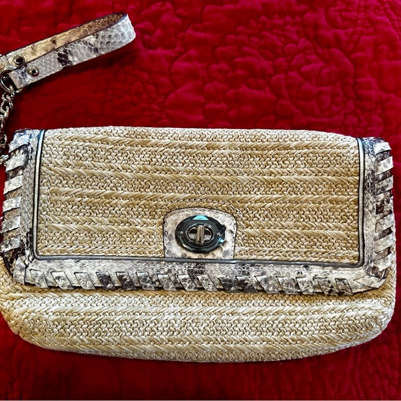 Coach Hamptons Python Straw Wristlet - Picture 1 of 12